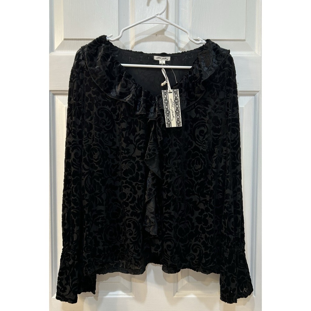 NWT "Ultra Pink" Black Velvet Burnout Sheer Blouse Size XL Whimsigoth Dark Fairy
